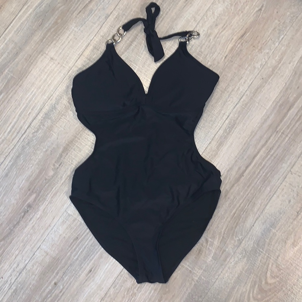 Faded Glory swimwear black open back 1 piece swimsuit